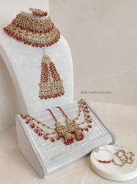Zeba Bridal Double Choker Necklace set - Red - SOKORA JEWELSZeba Bridal Double Choker Necklace set - Red