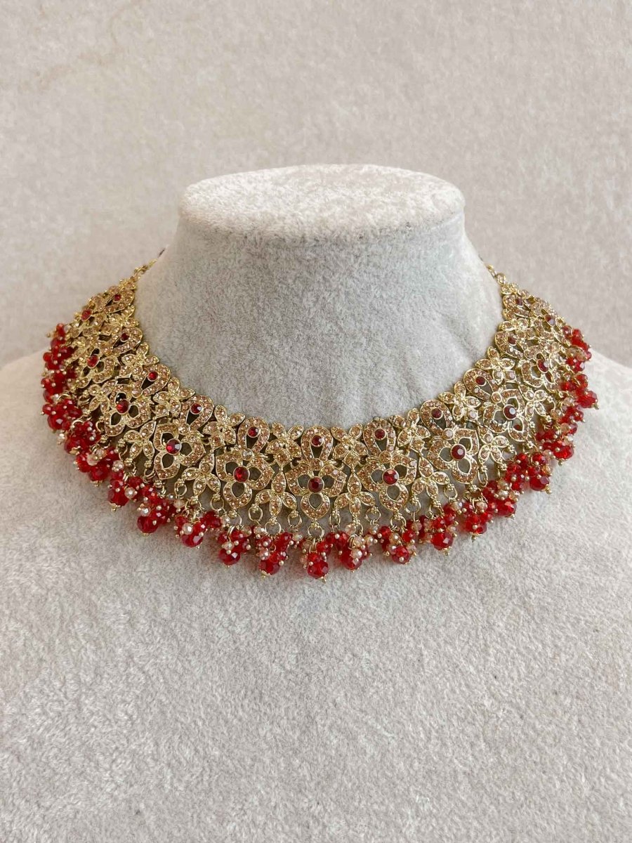 Zeba Bridal Double Choker Necklace set - Red - SOKORA JEWELSZeba Bridal Double Choker Necklace set - Red
