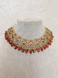 Zeba Bridal Double Choker Necklace set - Red - SOKORA JEWELSZeba Bridal Double Choker Necklace set - Red
