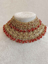 Zeba Bridal Double Choker Necklace set - Red - SOKORA JEWELSZeba Bridal Double Choker Necklace set - Red