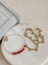 Zeba Bridal Double Choker Necklace set - Red - SOKORA JEWELSZeba Bridal Double Choker Necklace set - Red