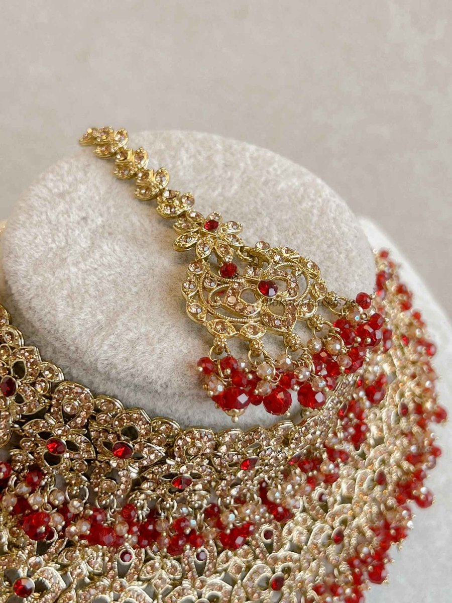 Zeba Bridal Double Choker Necklace set - Red - SOKORA JEWELSZeba Bridal Double Choker Necklace set - Red