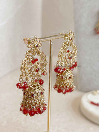 Zeba Bridal Double Choker Necklace set - Red - SOKORA JEWELSZeba Bridal Double Choker Necklace set - Red