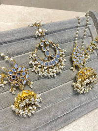 Zenab Mirror Kundan Earring and Tikka set - SOKORA JEWELSZenab Mirror Kundan Earring and Tikka set