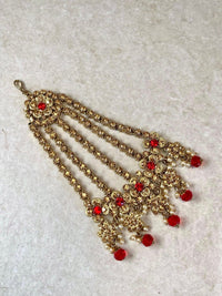 Ziba Golden Jhumar - Red - SOKORA JEWELSZiba Golden Jhumar - Red