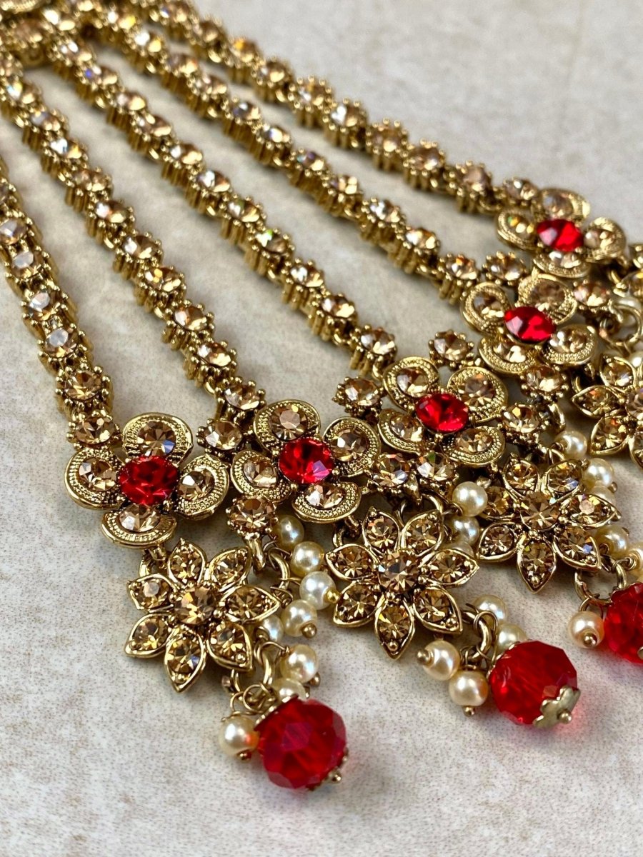 Ziba Golden Jhumar - Red - SOKORA JEWELSZiba Golden Jhumar - Red