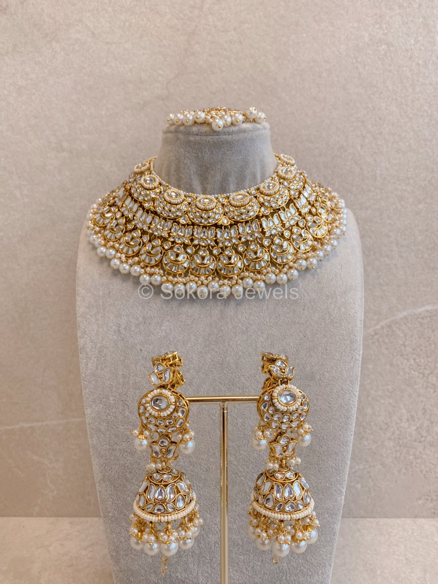 Zubina Faux Kundan Bridal Set - White - SOKORA JEWELSZubina Faux Kundan Bridal Set - White