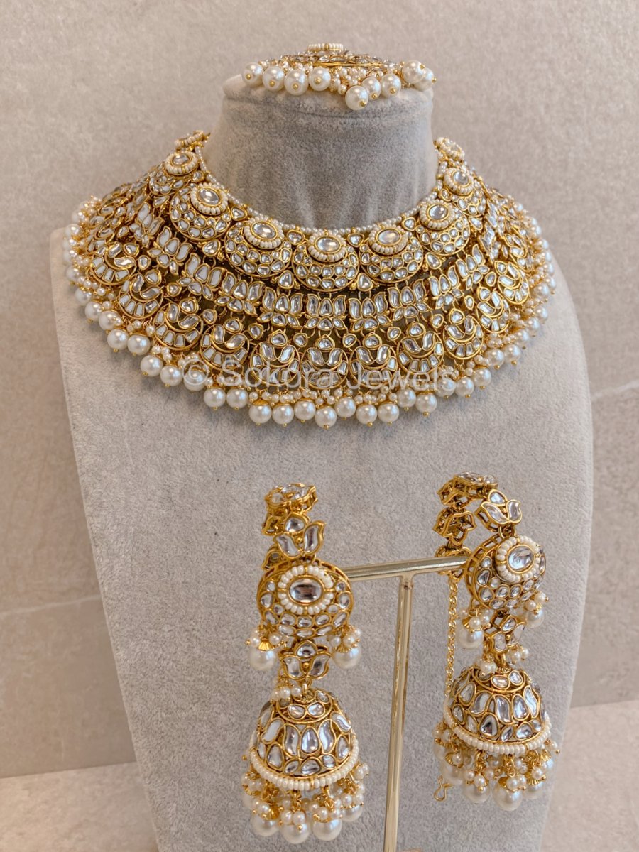 Zubina Faux Kundan Bridal Set - White - SOKORA JEWELSZubina Faux Kundan Bridal Set - White