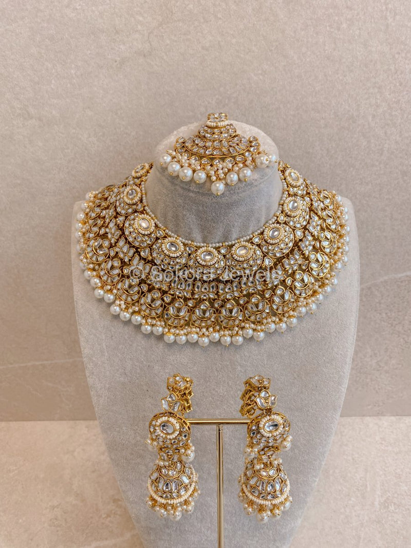 Zubina Faux Kundan Bridal Set - White - SOKORA JEWELSZubina Faux Kundan Bridal Set - White