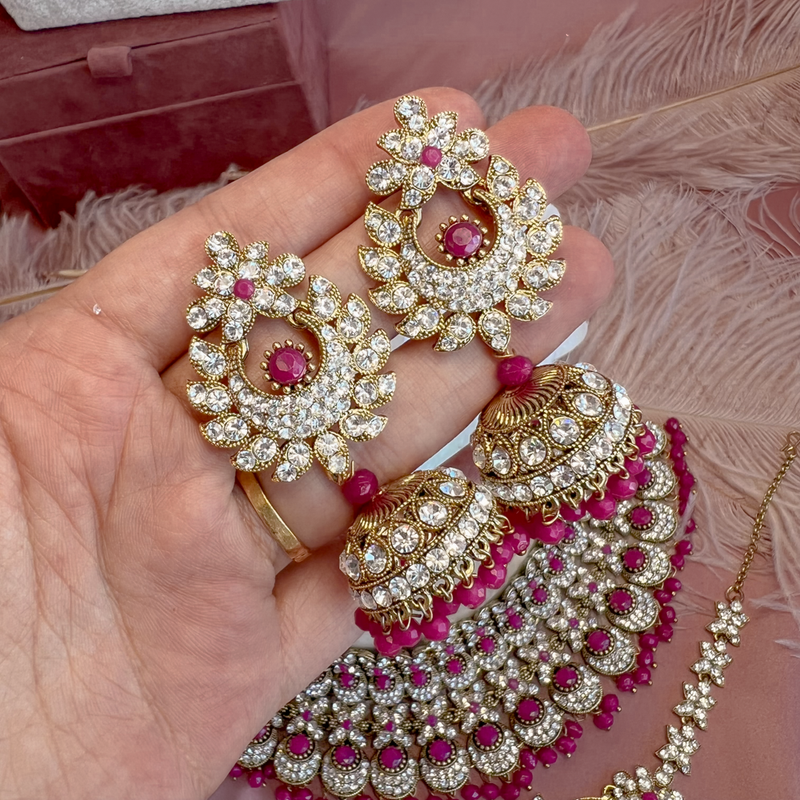 Camelia Bridal Necklace set - Pink
