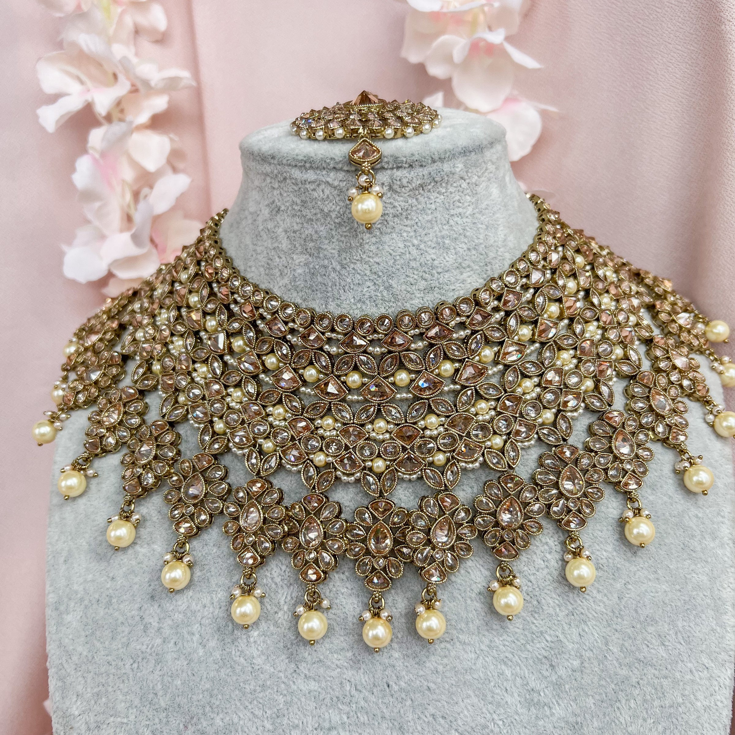 Gulnara Bridal Necklace set - Golden – SOKORA JEWELS