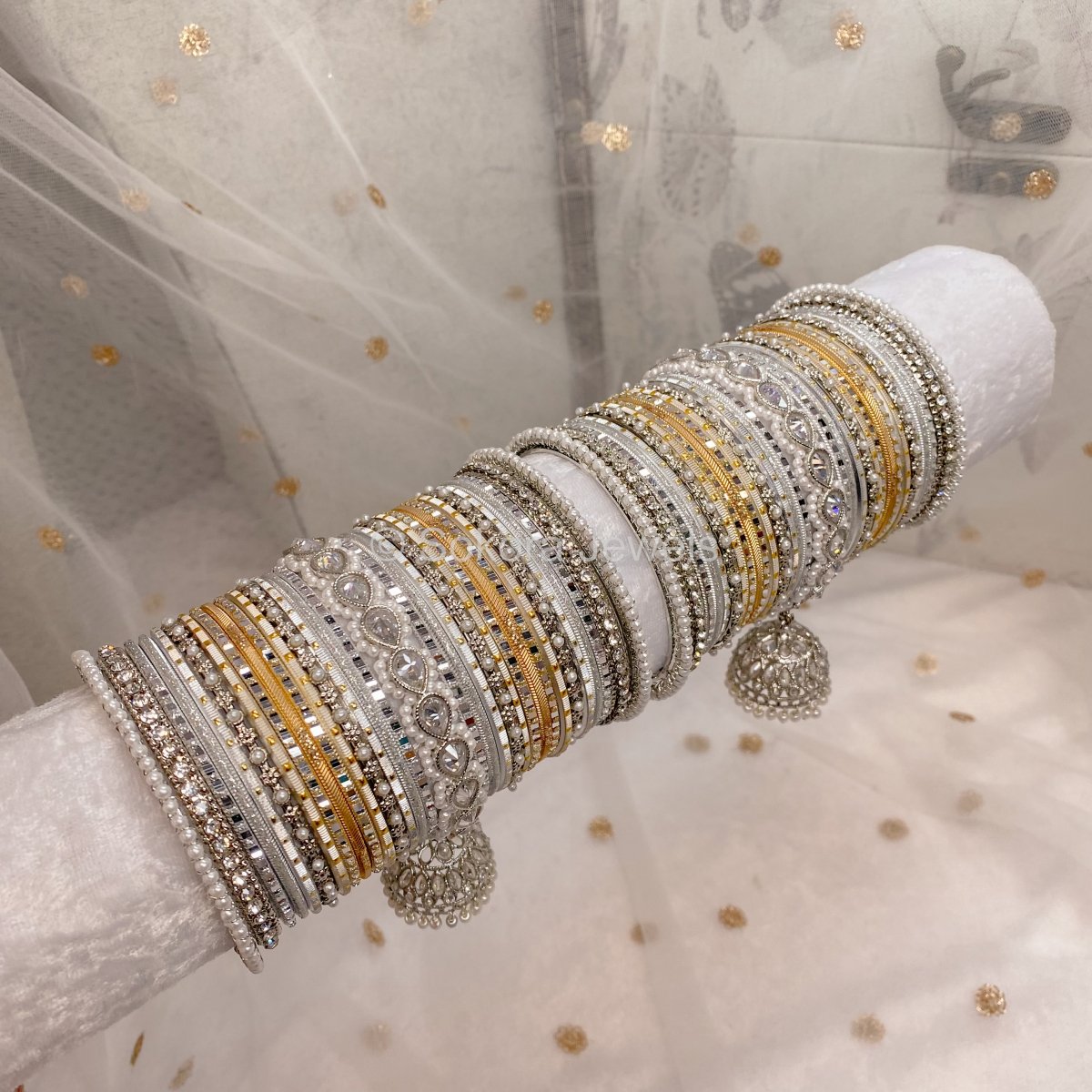Aafiya Bridal Bangle Set - Silver & Golden Shimmer - SOKORA JEWELSAafiya Bridal Bangle Set - Silver & Golden ShimmerBANGLES