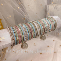 Aafiya Bridal Bangle Set - Silver Pastels - SOKORA JEWELSAafiya Bridal Bangle Set - Silver PastelsBANGLES