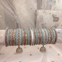 Aafiya Bridal Bangle Set - Silver Pastels - SOKORA JEWELSAafiya Bridal Bangle Set - Silver PastelsBANGLES