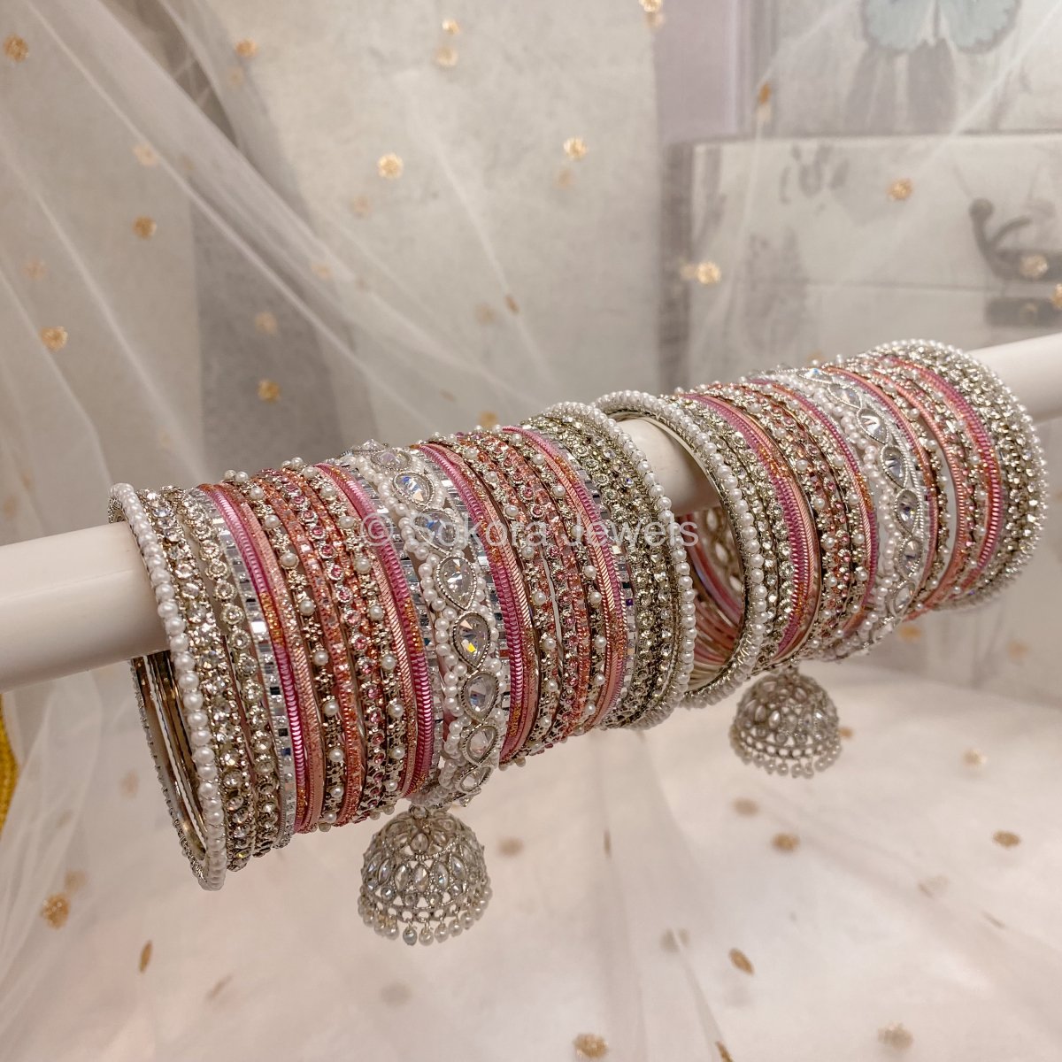 Aafiya Bridal Bangle Set Silver Pink