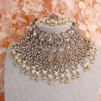 Aafiya Bridal Double necklace set - Clear/Peach - SOKORA JEWELSAafiya Bridal Double necklace set - Clear/Peach