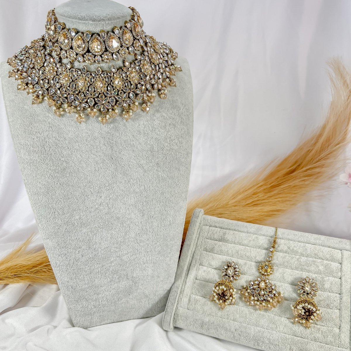 Aafiya Bridal Double necklace set - Golden Glow - SOKORA JEWELSAafiya Bridal Double necklace set - Golden Glow