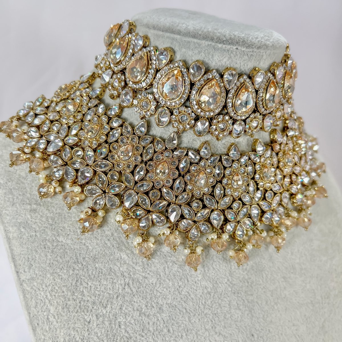 Aafiya Bridal Double necklace set - Golden Glow - SOKORA JEWELSAafiya Bridal Double necklace set - Golden Glow