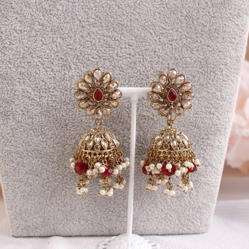 Aafiya Bridal Double necklace set - Maroon - SOKORA JEWELSAafiya Bridal Double necklace set - Maroon