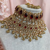 Aafiya Bridal Double necklace set - Maroon/Gold Ball - SOKORA JEWELSAafiya Bridal Double necklace set - Maroon/Gold Ball