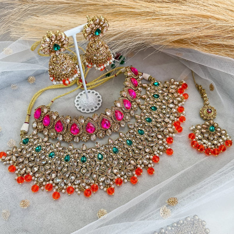 Aafiya Bridal Double necklace set - Mehndi Night - SOKORA JEWELSAafiya Bridal Double necklace set - Mehndi Night