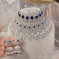 Aafiya Bridal Double necklace set - Navy - SOKORA JEWELSAafiya Bridal Double necklace set - Navy
