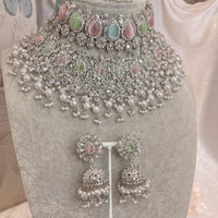 Aafiya Bridal Double necklace set - Pastels - SOKORA JEWELSAafiya Bridal Double necklace set - Pastels