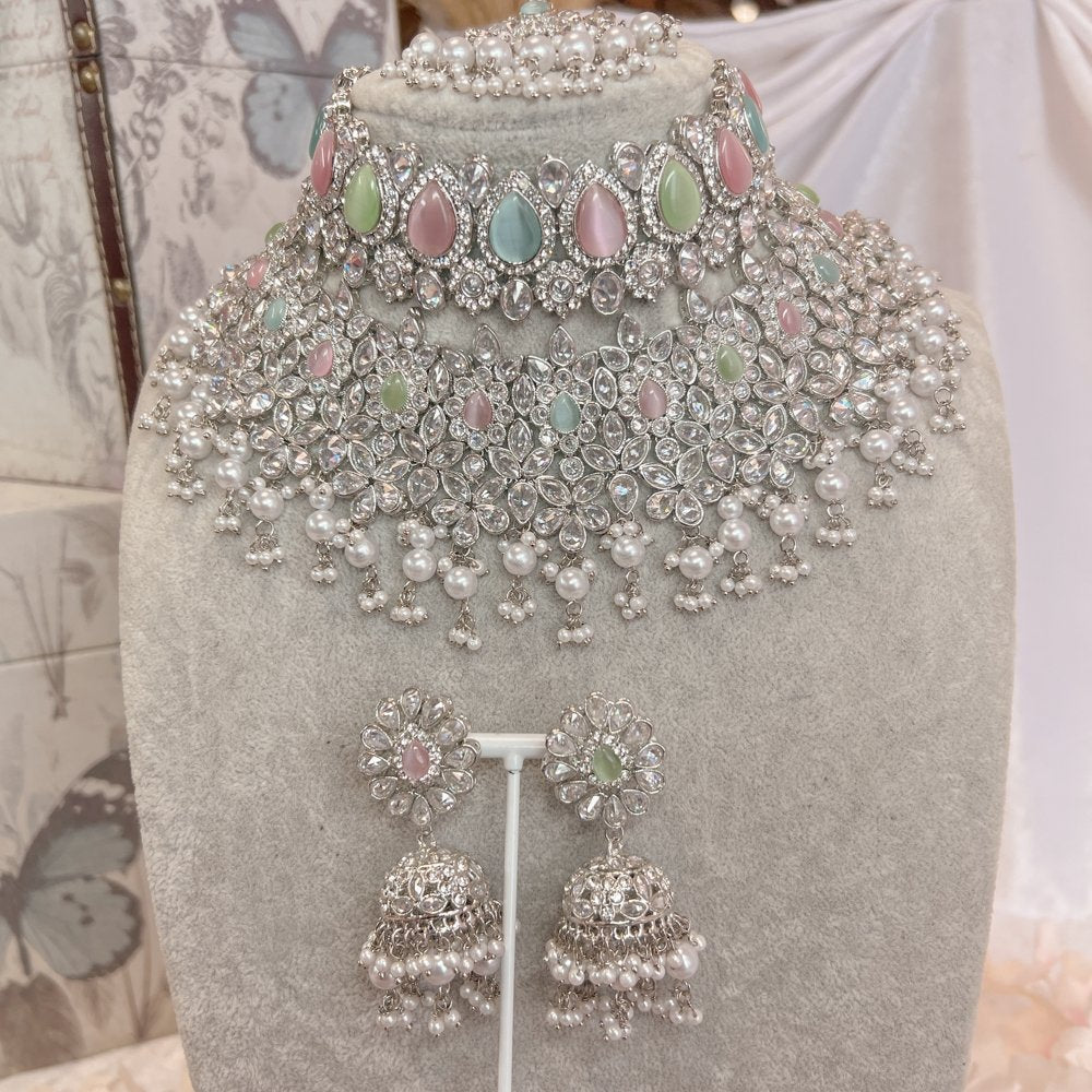 Aafiya Bridal Double necklace set - Pastels - SOKORA JEWELSAafiya Bridal Double necklace set - Pastels