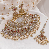Aafiya Bridal Double necklace set - Red - SOKORA JEWELSAafiya Bridal Double necklace set - Red