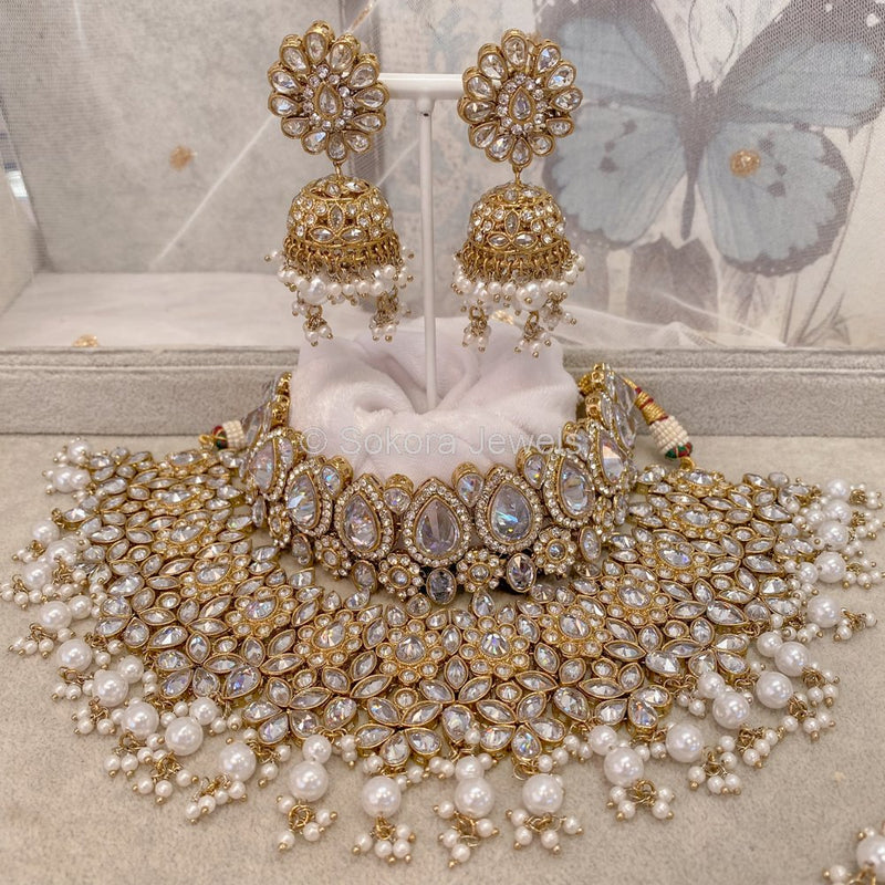 Aafiya Bridal Double necklace set - White - SOKORA JEWELSAafiya Bridal Double necklace set - White
