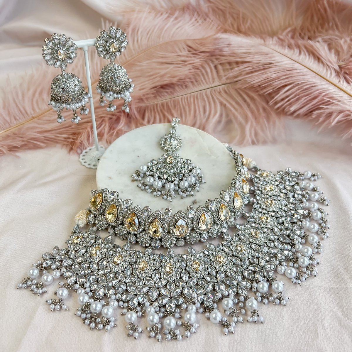 Silver kundan set sale