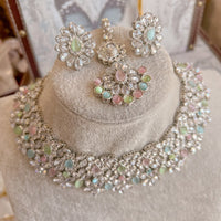 Aafiya Silver Necklace set - Spring Pastels - SOKORA JEWELSAafiya Silver Necklace set - Spring Pastels