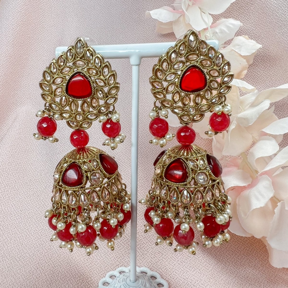 Aditi Jhumka Earrings - Maroon - SOKORA JEWELSAditi Jhumka Earrings - Maroon