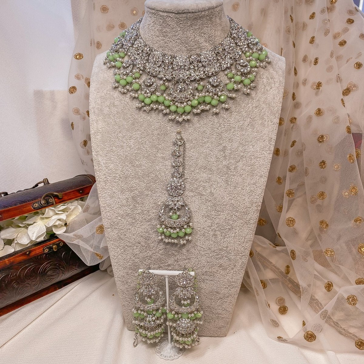 Husna Fashion Jewellery Wedding American Diamond Light Pink Necklace Set  for Women