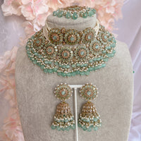 Alar Bridal Double Necklace Set - Mint - SOKORA JEWELSAlar Bridal Double Necklace Set - Mint