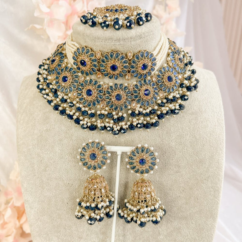 Alar Bridal Double Necklace Set - Navy - SOKORA JEWELSAlar Bridal Double Necklace Set - Navy