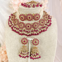 Alar Bridal Double Necklace Set - Purple - SOKORA JEWELSAlar Bridal Double Necklace Set - Purple