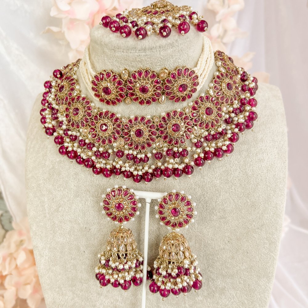 Alar Bridal Double Necklace Set - Purple - SOKORA JEWELSAlar Bridal Double Necklace Set - Purple