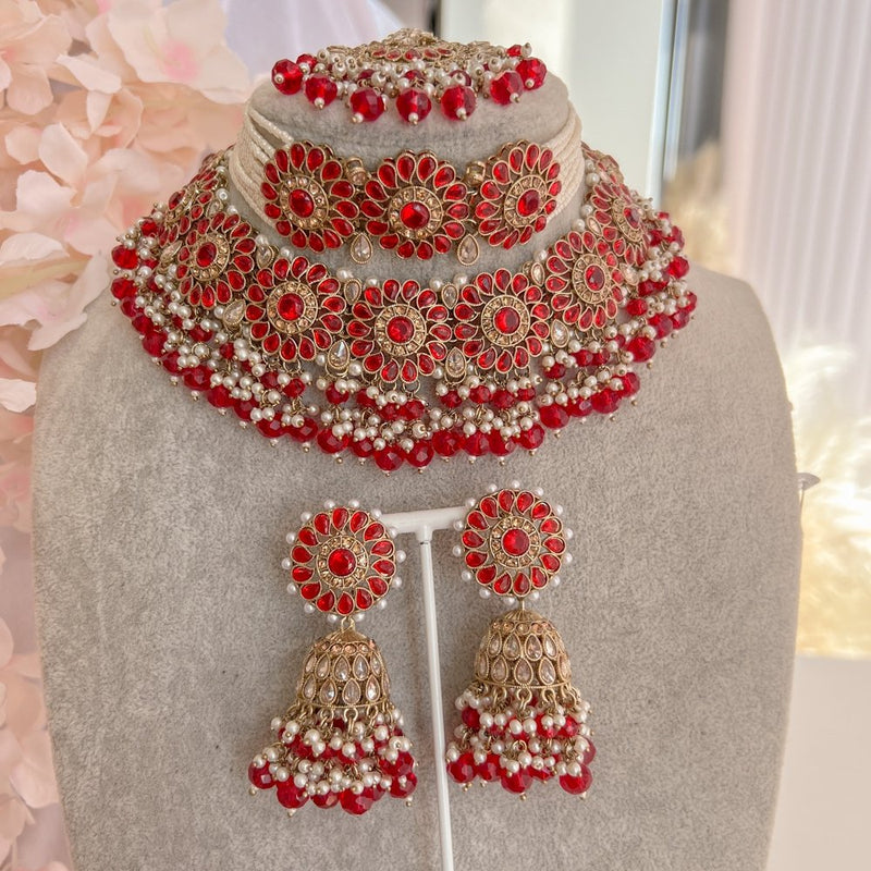 Alar Bridal Double Necklace Set - Red - SOKORA JEWELSAlar Bridal Double Necklace Set - Red