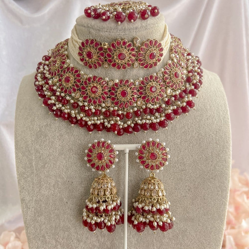 Alar Bridal Double Necklace Set Ruby โ SOKORA JEWELS