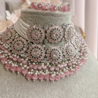 Alar Bridal Silver Necklace Set - Pink - SOKORA JEWELSAlar Bridal Silver Necklace Set - Pink