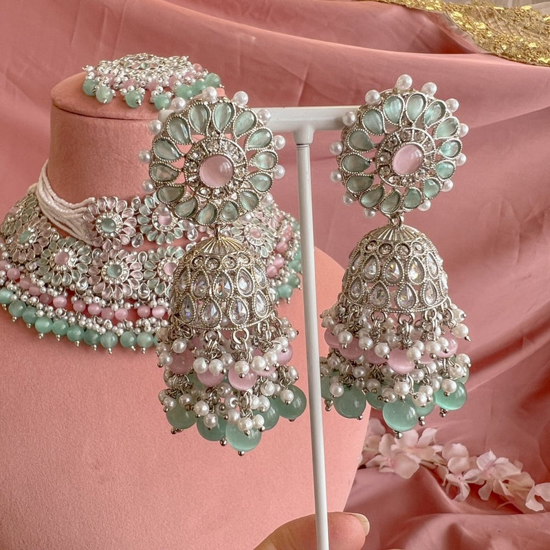 Alar Silver Bridal Double Necklace Set - SOKORA JEWELSAlar Silver Bridal Double Necklace Set