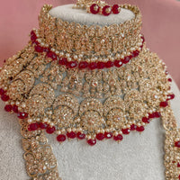 Aleena Bridal Necklace set - Maroon - SOKORA JEWELSAleena Bridal Necklace set - Maroon