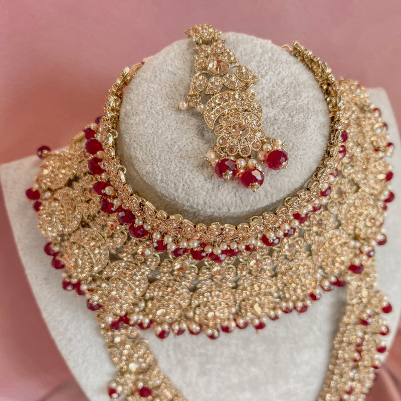 Aleena Bridal Necklace set - Maroon - SOKORA JEWELSAleena Bridal Necklace set - Maroon