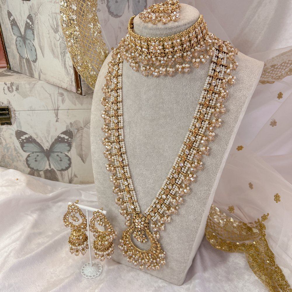 Aleesha Bridal Necklace set - Golden - SOKORA JEWELSAleesha Bridal Necklace set - Golden