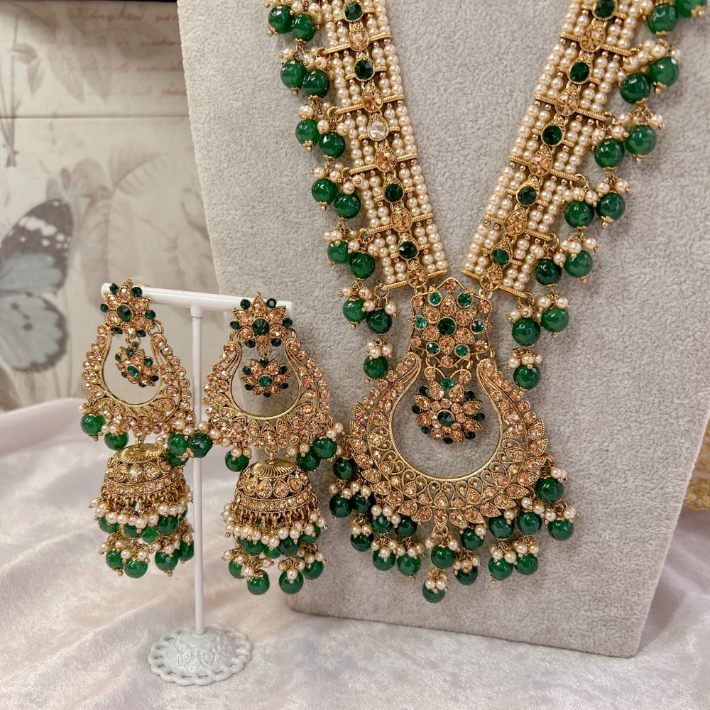 Aleesha Bridal Necklace set - Green - SOKORA JEWELSAleesha Bridal Necklace set - Green