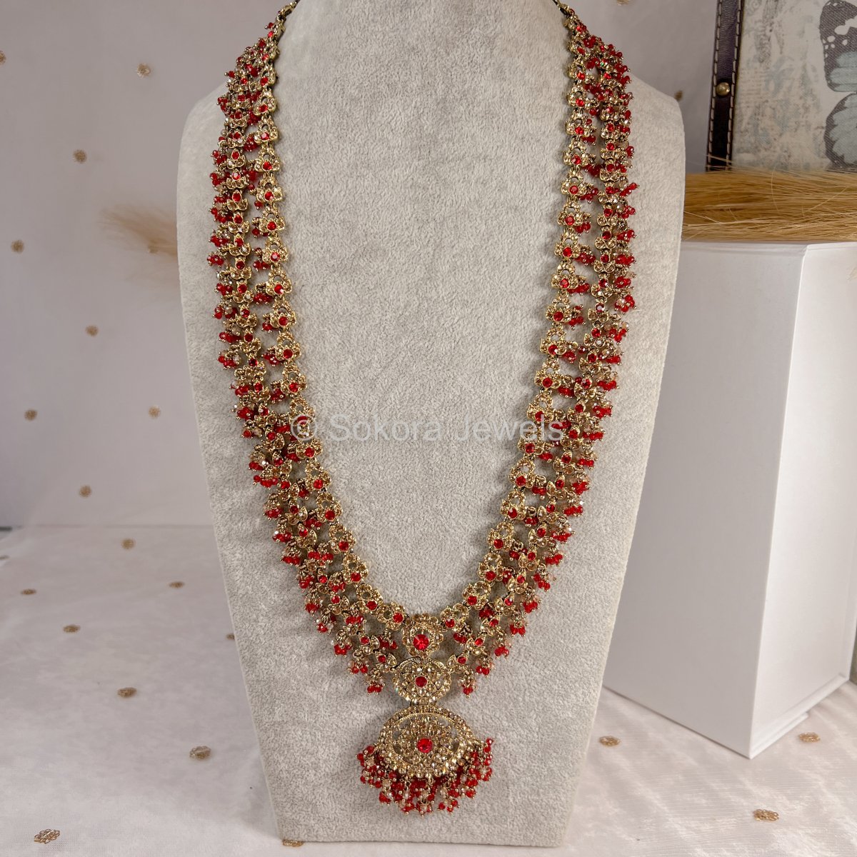 Amulya Long Necklace - Red - SOKORA JEWELSAmulya Long Necklace - Red