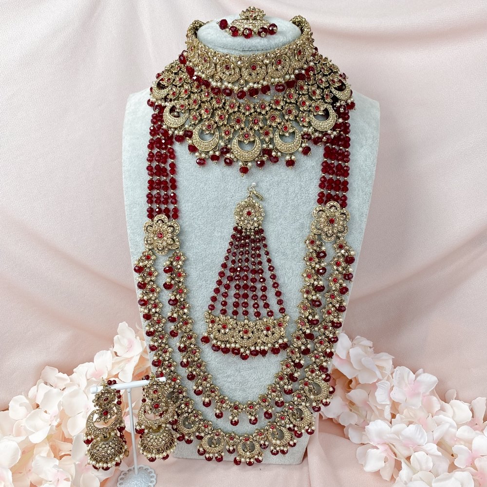 Anamika Bridal Necklace set Maroon SOKORA JEWELS