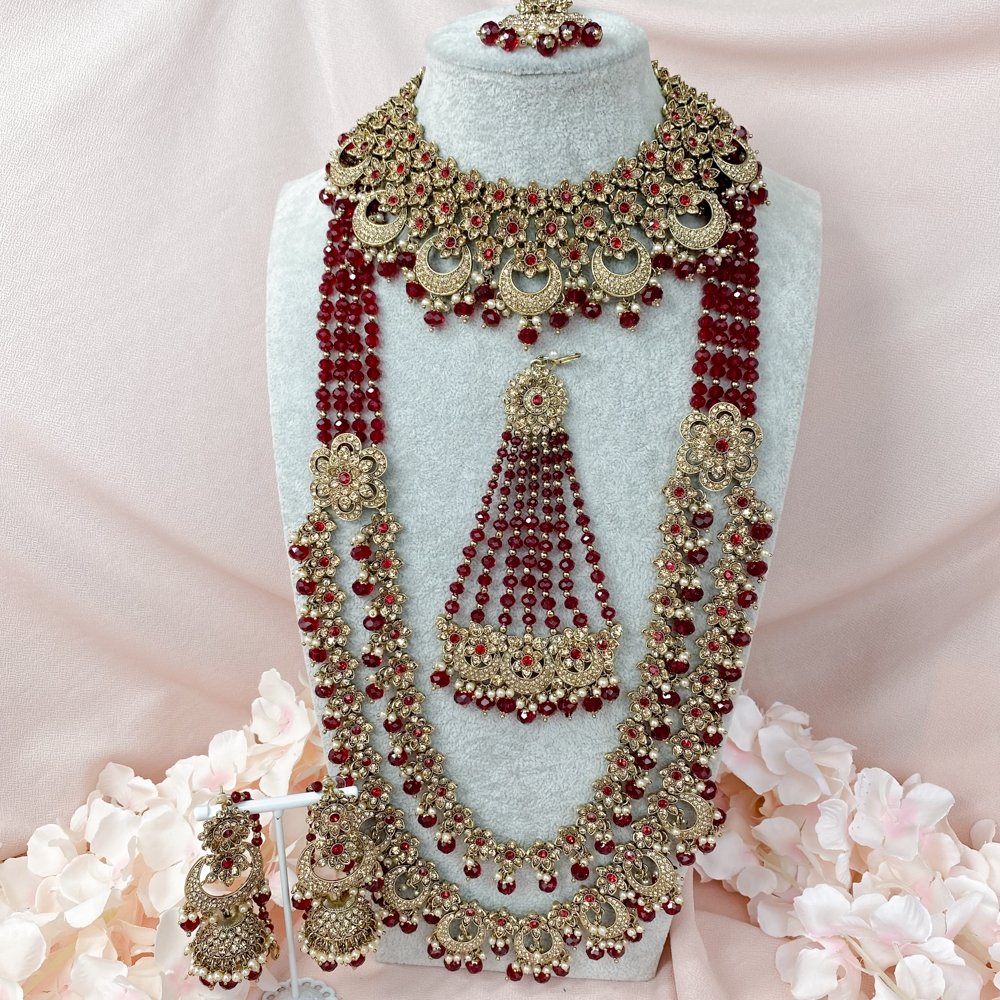 Anamika Bridal Necklace set - Maroon - SOKORA JEWELSAnamika Bridal Necklace set - Maroon