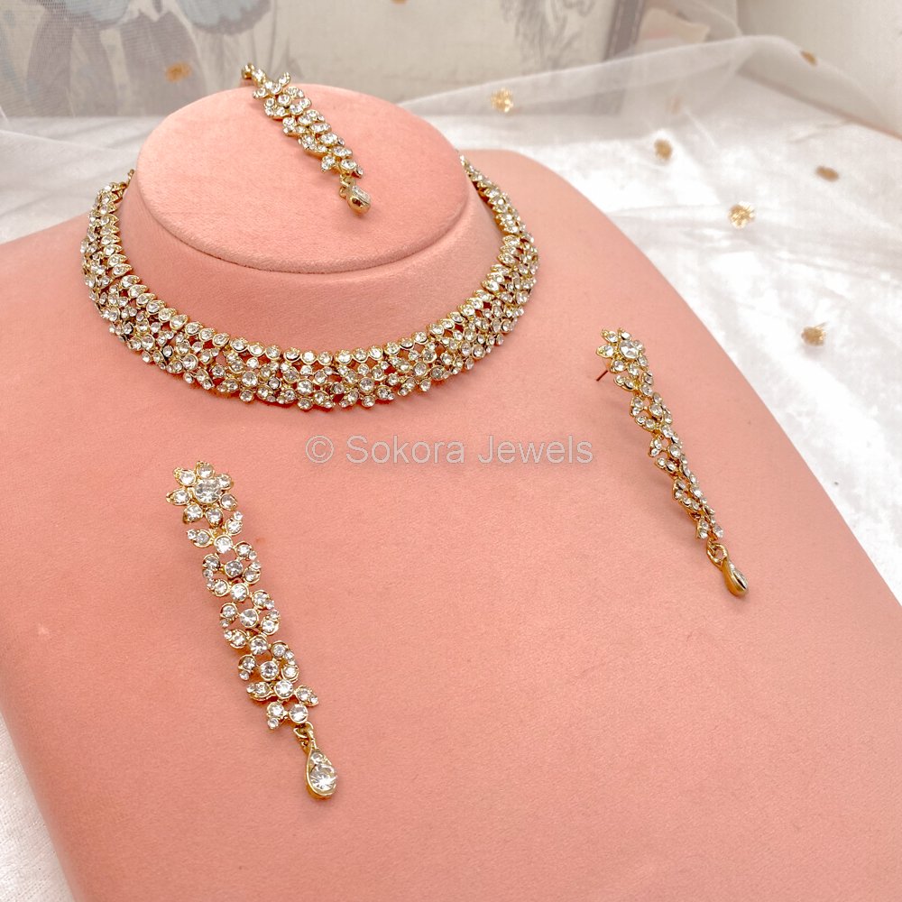 Angelica Necklace set - Clear/Gold - SOKORA JEWELSAngelica Necklace set - Clear/GoldNECKLACE SETS